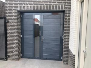 Berger Luxe-Line Openslaande Deuren Woodgrain Ligna Verticaal glaspaneel RAL 7016