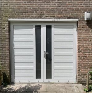 Berger Luxe-Line Openslaande Deuren Woodgrain Plancha verticaal glaspaneel RAL 9016